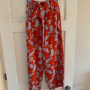 J. Crew‎ Ratti Falling Leaves Wide Leg Silky Pants Orange/Pale Blue